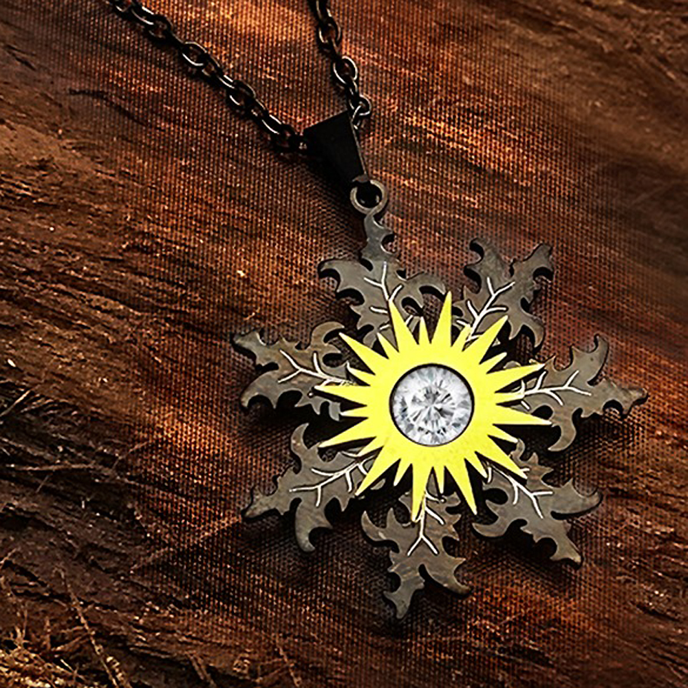 Eguzkilore Acero Negro y Dorado 25mm con Circón Blanco - Imagen 2