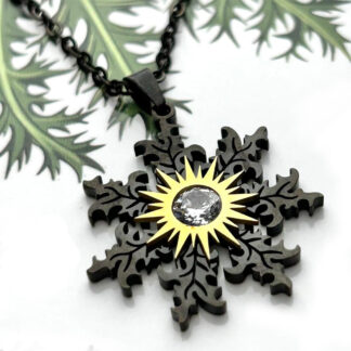 Eguzkilore Acero Negro y Dorado 25mm con Circón Blanco