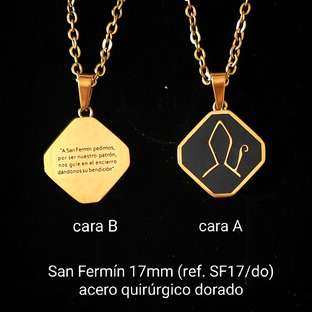 Colgante San Fermín 17mm acero dorado - Imagen 2