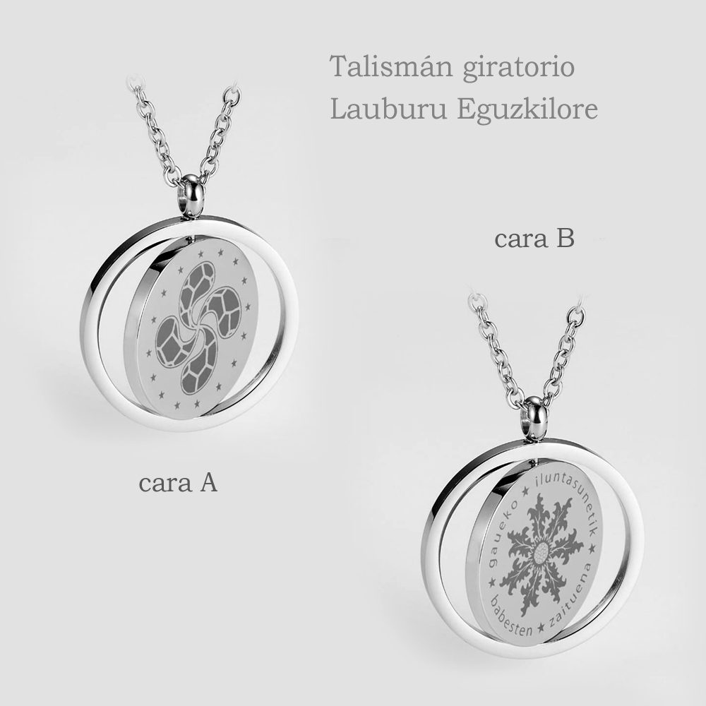 Talismán giratorio Lauburu Eguzkilore 23mm plateado