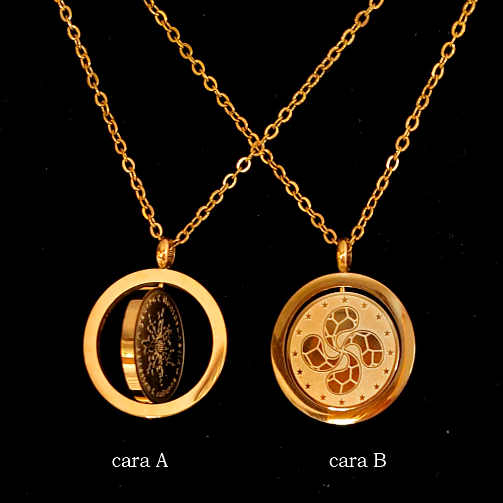 Talismán giratorio Lauburu Eguzkilore 23mm dorado - Imagen 3