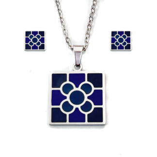 Set Colgante Baldosa Azul y Pendientes