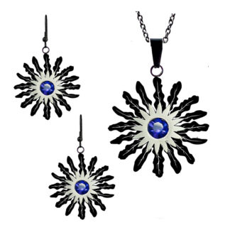 Set Eguzkilore Laztanak 25 mm Negro Circón Azul con Pendientes 20 mm