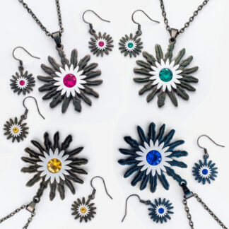 Set Eguzkilore Laztanak 30 mm Negro Pendientes 20 mm y Piedrita de colores