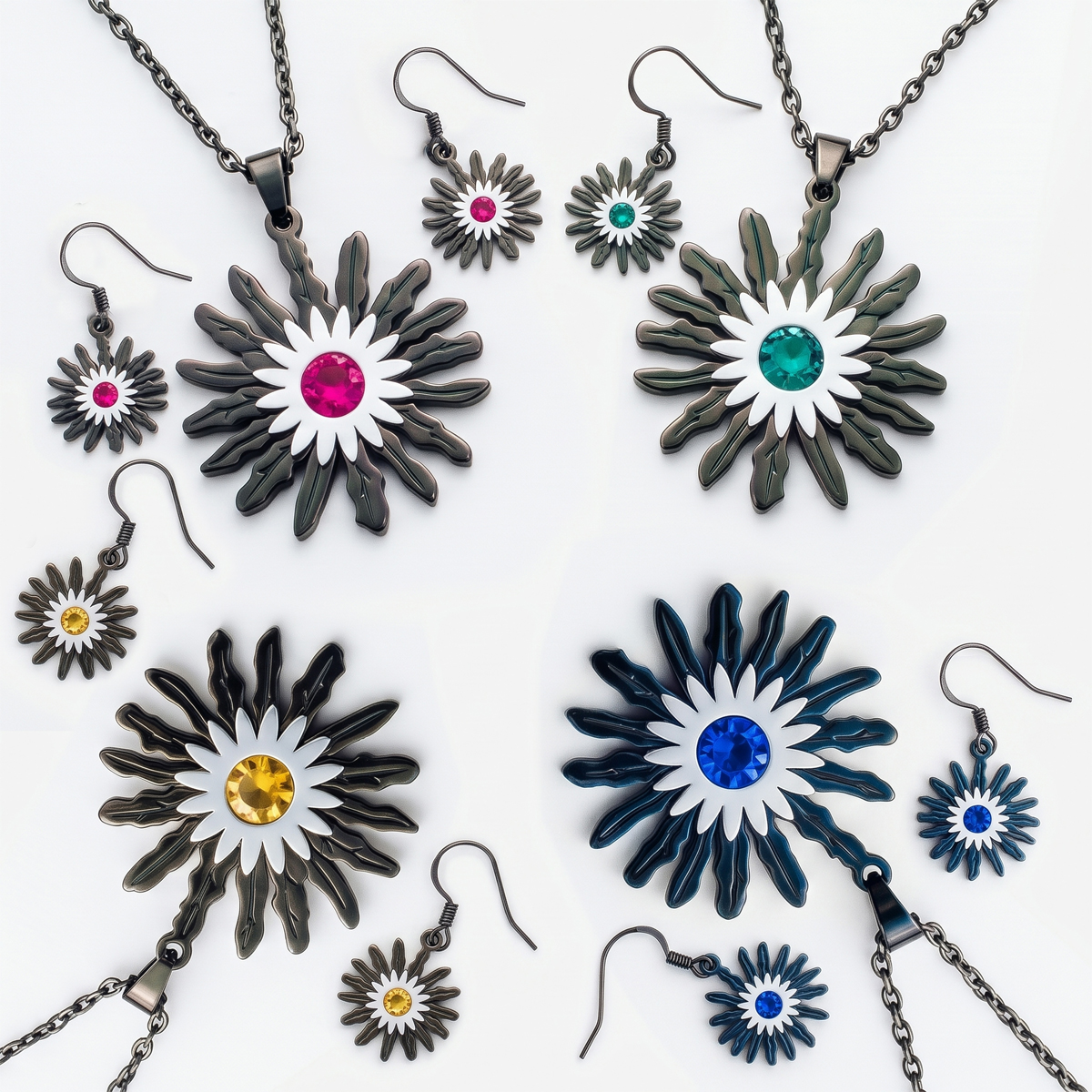 Set Eguzkilore Laztanak 30 mm Negro Pendientes 20 mm y Piedrita de colores